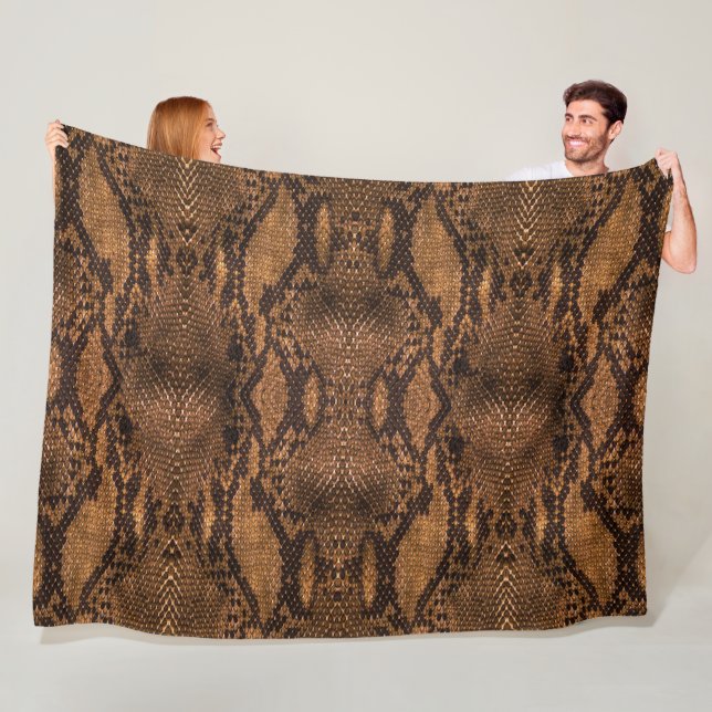 Brown Snake Skin Print Fleece Blanket (In Situ)