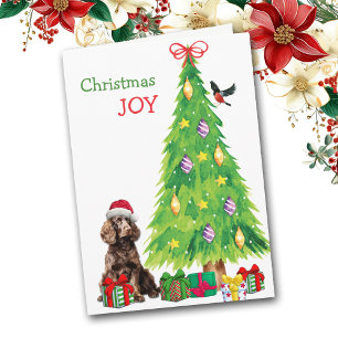 Brown Spaniel Dog, Bird and Christmas Tree Holiday Card
