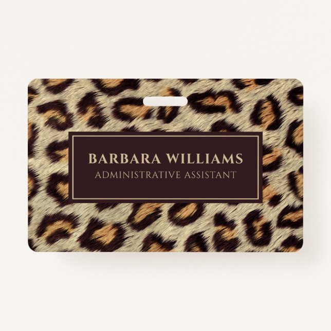 Brown spots leopard pattern faux fur texture ID badge (Back)