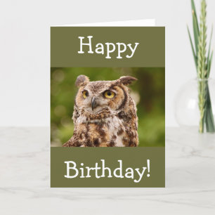 Brown spotted owl birthday greeting card
