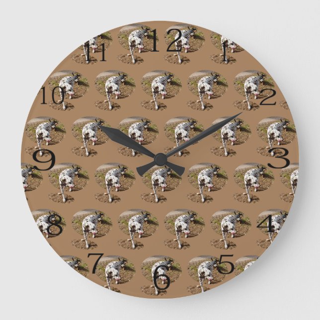 Brown Spotty Dalmatian, Large Clock (Front)