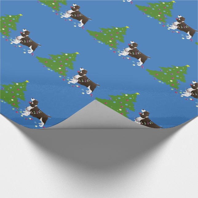 Brown Springer Spaniel Christmas Illustration Wrapping Paper (Corner)