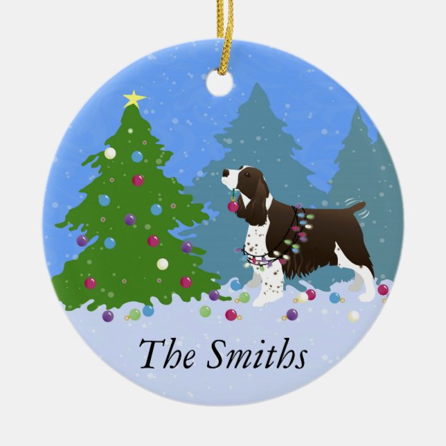 Brown Springer Spaniel Decorating Christmas Tree Ceramic Tree Decoration (Front)