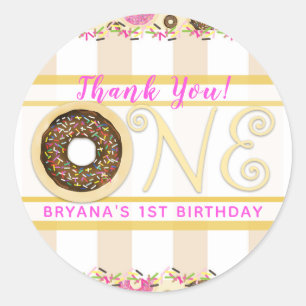 Brown Sprinkle Doughnut Doughnuts ONE 1st Birthday Classic Round Sticker
