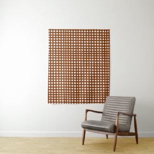 Brown square mesh grid design  tapestry