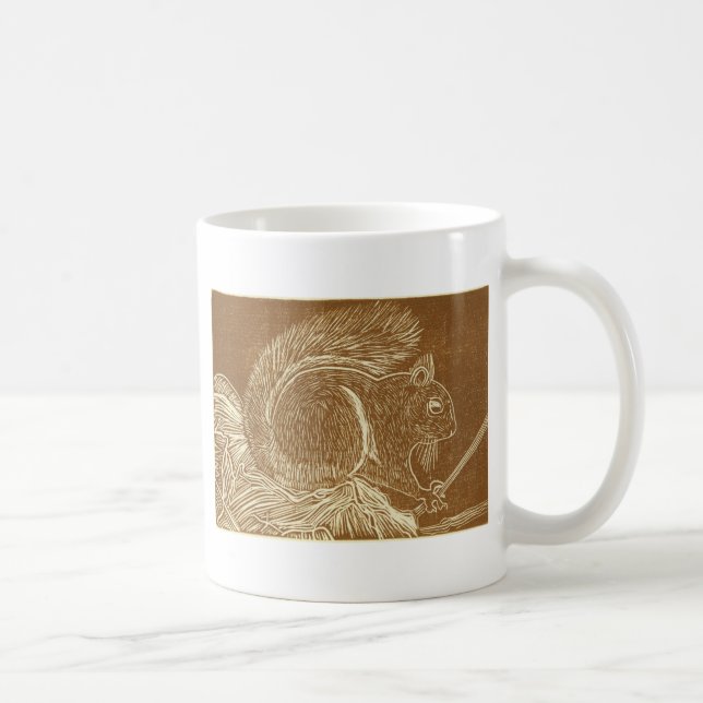Brown Squirrel Linocut Coffee Mug (Right)