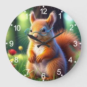 Brown Squirrel Sitting On Grass-435435 Large Clock