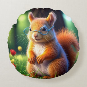 Brown Squirrel Sitting On Grass-435435 Round Cushion