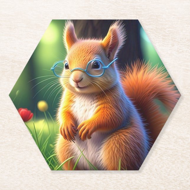 Brown Squirrel Sitting On Grass-43543 Paper Coaster (Front)