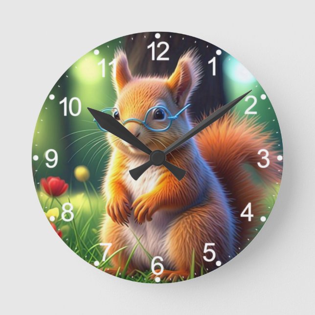 Brown Squirrel Sitting On Grass-43543 Round Clock (Front)