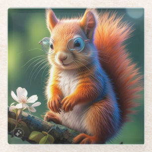 Brown Squirrel Sitting on The Branch-567656 Glass Coaster
