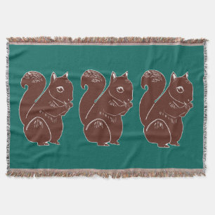 Brown Squirrels Green Throw Blanket