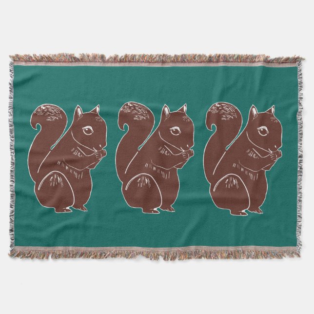 Brown Squirrels Green Throw Blanket (Front)