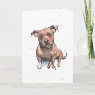 Brown Staffordshire Terrier watercolor Birthday Card