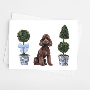 Brown Standard Poodle Dog Puppy Topiary Watercolor Card