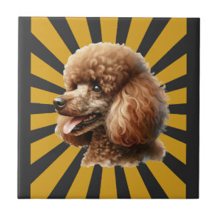 Brown Standard Poodle Retro Sunburst Ceramic Tile
