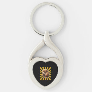 Brown Standard Poodle Retro Sunburst Key Ring