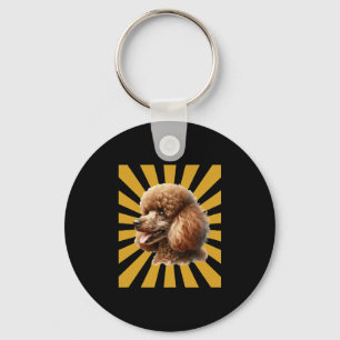 Brown Standard Poodle Retro Sunburst Key Ring