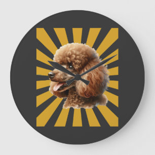 Brown Standard Poodle Retro Sunburst Large Clock