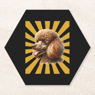 Brown Standard Poodle Retro Sunburst Paper Coaster