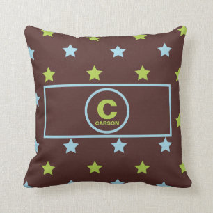 Brown Starry Night for Boys with Monogram and Name Cushion