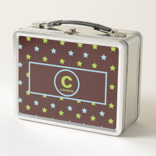 Brown Starry Night for Boys with Monogram Name Lun Metal Lunch Box