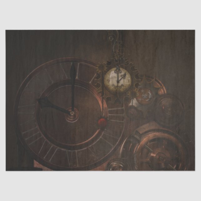 Brown steampunk clocks and gears tissue paper (Front)