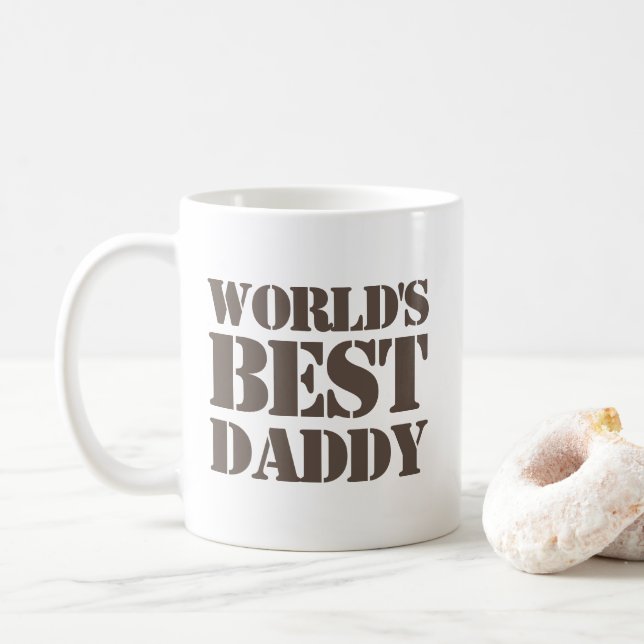 Brown Stencil Text World's Best Daddy Coffee Mug (With Donut)