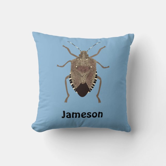 Brown Stink Bug Illustration Blue Personalised Cushion (Front)