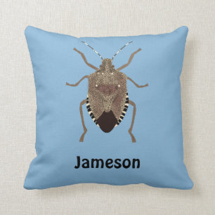 Brown Stink Bug Illustration Blue Personalised Cushion