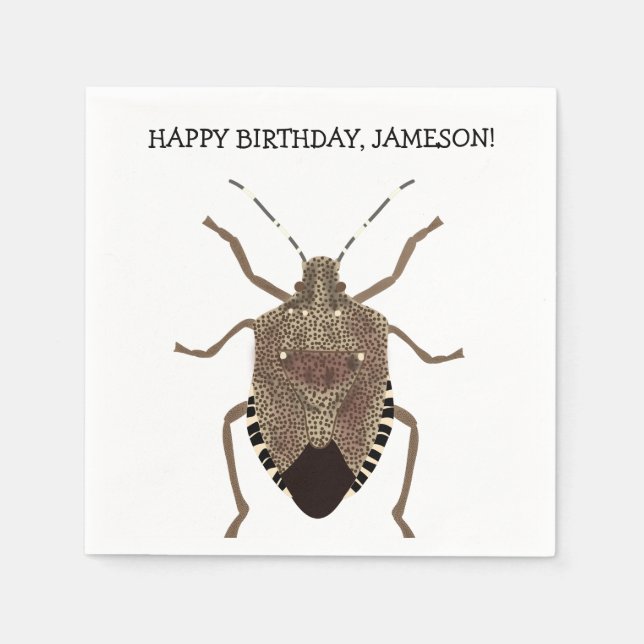 Brown Stink Bug Illustration Personalised Party Napkin (Front)