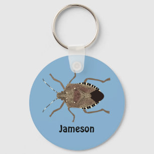 Brown Stink Bug Light Blue Personalised Key Ring