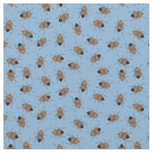 Brown Stink Bugs Illustrations on Blue Patterned Fabric