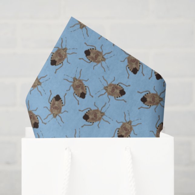 Brown Stink Bugs on Light Blue Patterned Tissue Paper (Gift Bag)