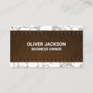 Brown Stitched Leather    Gold Marble Business Card