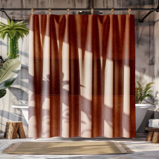 Brown Stitched Vintage Leather Shower Curtai Curtain (Creator Uploaded)