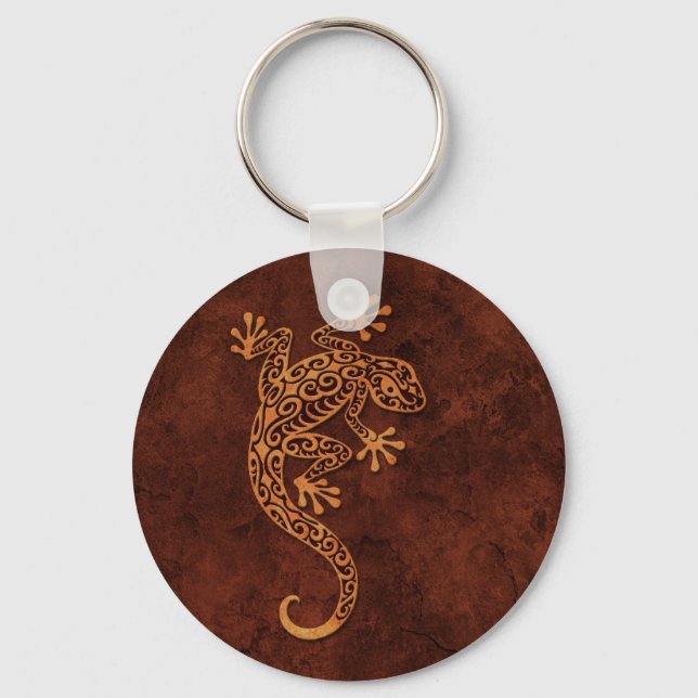 Brown Stone Climbing Gecko Key Ring (Front)