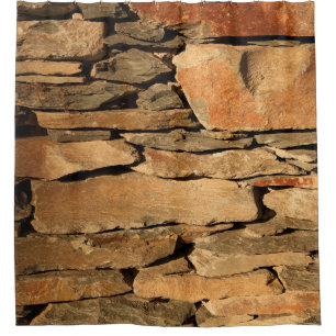 Brown stone wall shower curtain