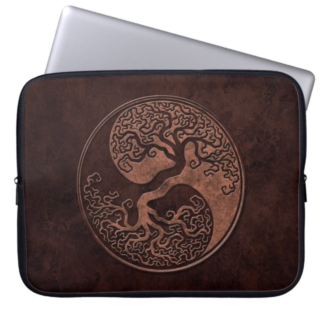 Brown Stone Yin Yang Trees Laptop Sleeve (Front)