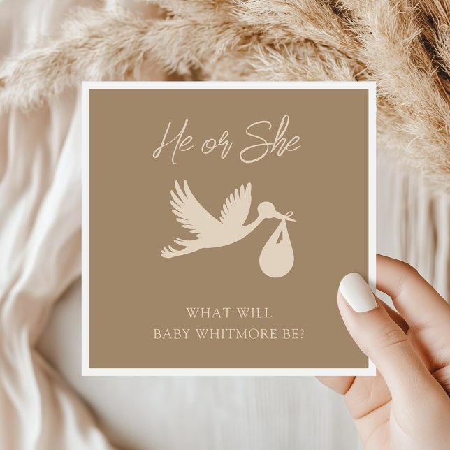 Brown Stork Baby Delivery He or She Gender Reveal Napkin (Creator Uploaded)
