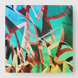 Brown streaks over green or aquamarine square wall clock