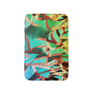 Brown streaks over rustic green and aquamarine bath mat