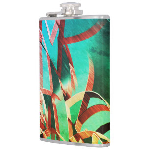 Brown streaks over rustic green and aquamarine hip flask