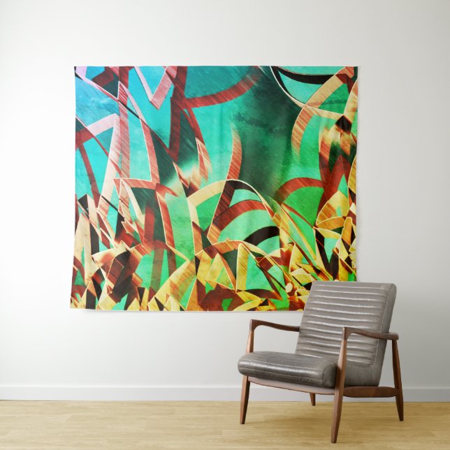 Brown streaks over rustic green and aquamarine tapestry (In Situ (Horizontal))