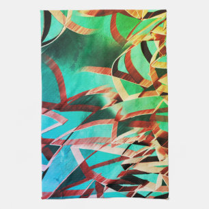 Brown streaks over rusty green and aquamarine tea towel