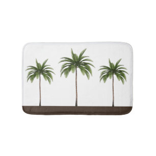 Brown Stripe Border   Three Tropical Palm Trees Bath Mat