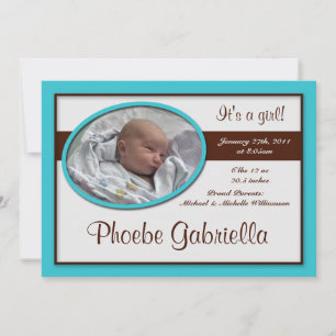Brown Stripe Cyan Birth Announcements