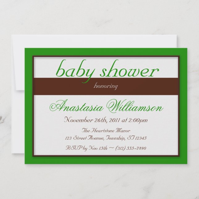Brown Stripe Dark Green Baby Shower Invitations (Front)