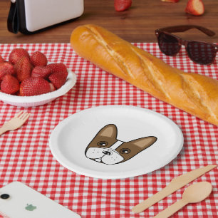 Brown Stripe French Bulldog Face Paper Plate