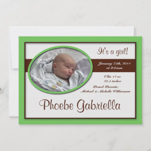 Brown Stripe Light Green Birth Announcements